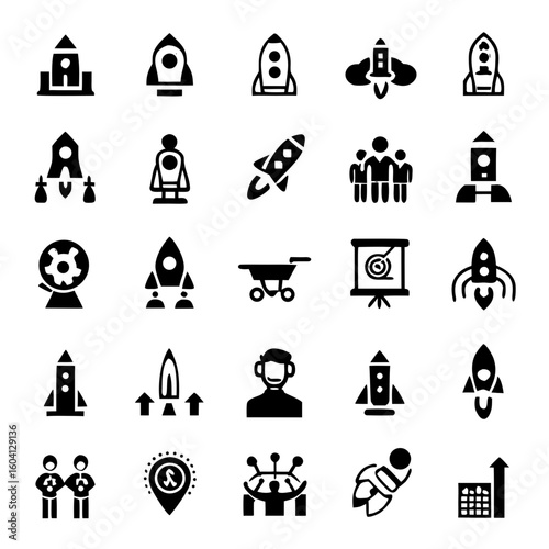 Startup Launch Icons – Rocket, Pitch Deck, Elevator, Investor, Milestone – Flat Business Pack for Entrepreneur Pitches, Investor Proposals & Business Plan Presentations