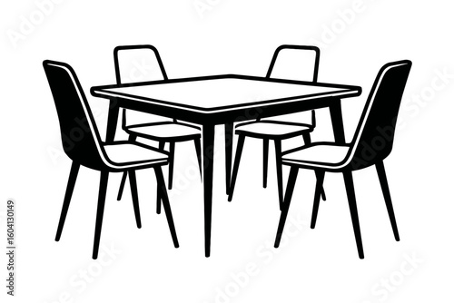 Modern Dining Table with Four Chairs Outline Icon for Home Interior