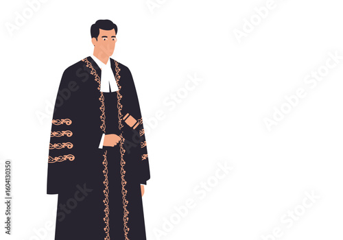 A figure in a dark robe holds a gavel adorned with ornate gold detailing