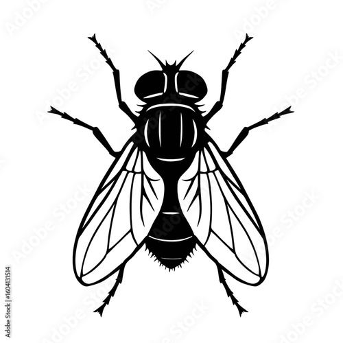 Detailed Common Fly Insect Top View Black and White Vector Graphic