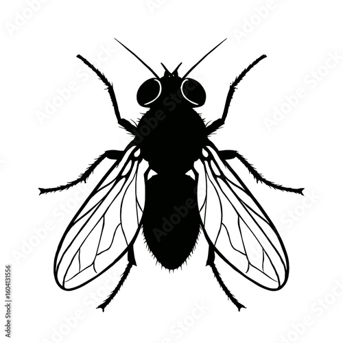 Common Housefly Insect Top View Silhouette Icon Vector