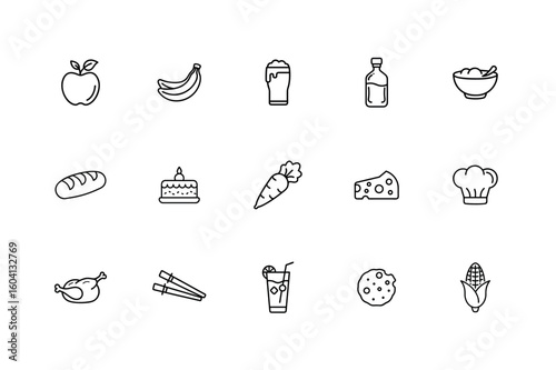 Simple Line Icons: Food, Drink, and Culinary Symbols Collection