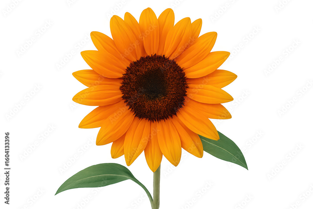 Fototapeta premium Bright sunflower blossoming, golden petals radiating warmth with delicate detail on clean white backdrop