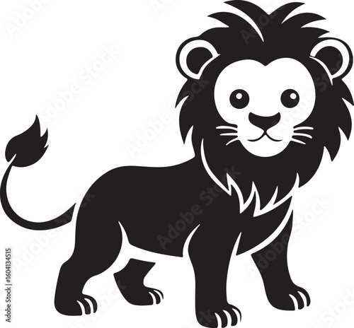 Adorable lion cub sitting in warm golden light silhouette isolated on transparent background