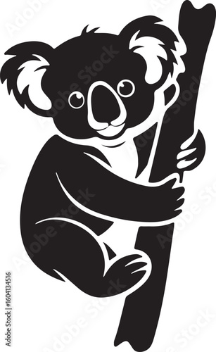 Realistic koala hugging a tree branch silhouette isolated on transparent background