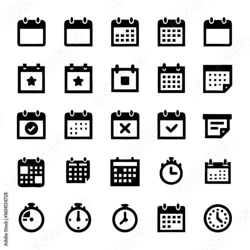 Calendar Icon Set – Monthly, Weekly, Event, Deadline, Timer – Minimalist Time-Management Vector for Planners, Apps & Productivity Tools (Editable Timeline)