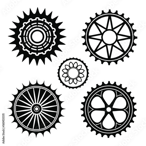 Black circular gear designs mechanical sprocket