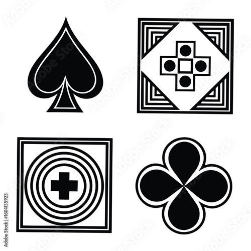 Black spade clover cross and geometric patterns vector