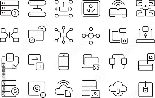A sat of Hand drawn network and data flow icons set