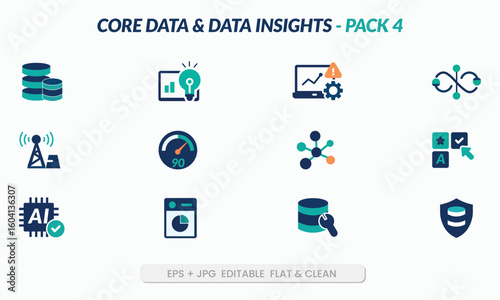 Core Data and Data Insights Icons – Pack 4 (Editable Flat Style)