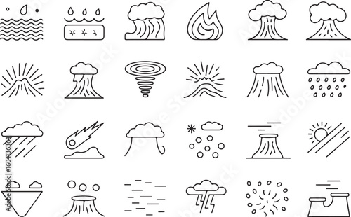 A sat of Collection of natural disaster icons in a line art style