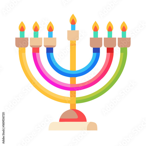 Colorful menorah with lit candles for Hanukkah celebration  