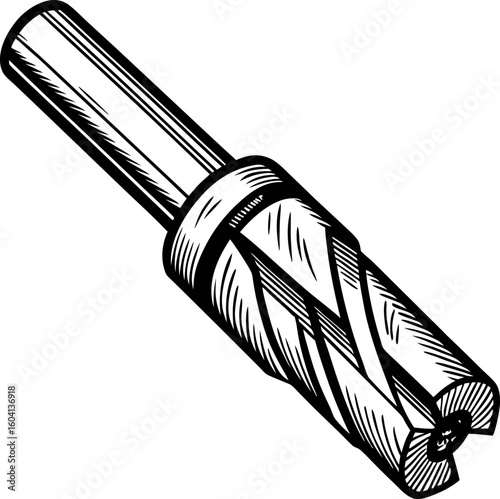 Industrial end mill cutter illustration metalworking tool, precision engineering equipment, machining bit, engraving, manufacturing