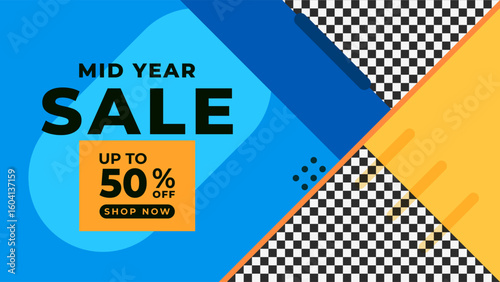 SUMMER SALE OFFERS AND PROMOTION 50 PERCENT OFF. TEMPLATE BANNER DESIGN.COLORFUL FLAT BLUE BACKGROUND VECTOR. GOOD FOR SOCIAL MEDIA POST, COVER , POSTER 