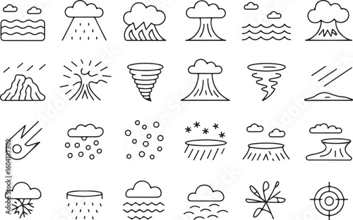 A sat of Collection of hand drawn weather and natural disaster icons