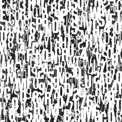 Abstract seamless pattern consisting of font. Vector background with capital English Latin letters and handwritten text. Wallpaper, wrapping paper, ceramic tile, t-shirt design, fabric, textile. No ai