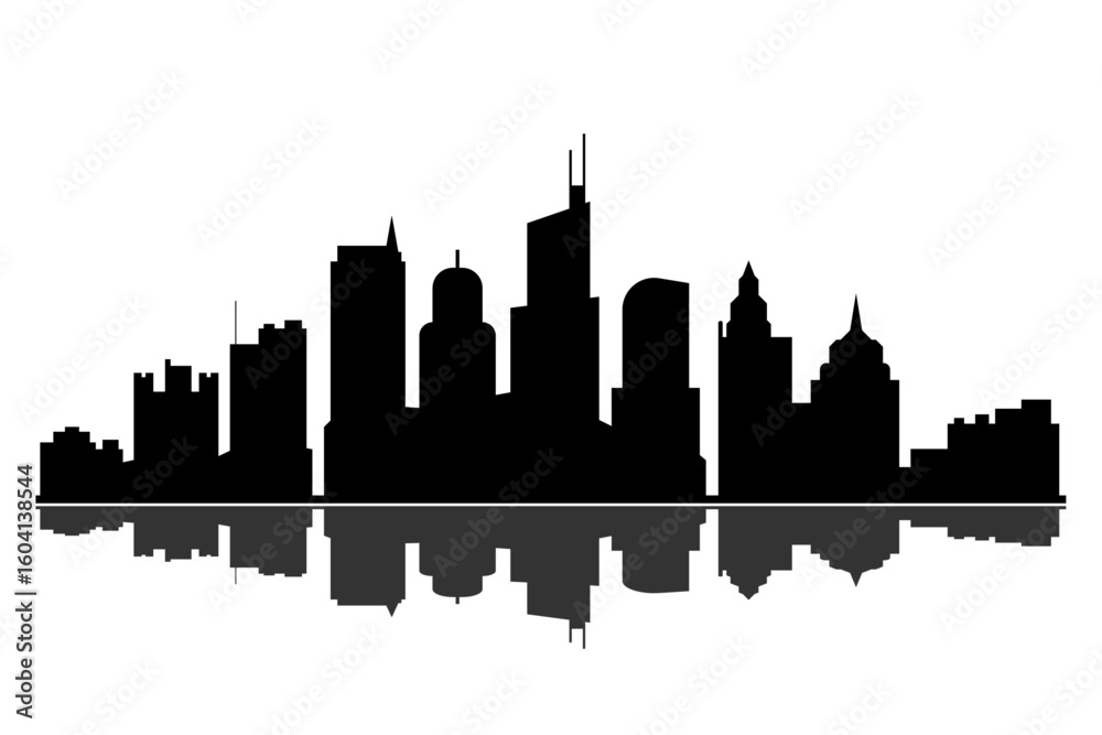 Naklejka premium panorama of the black city silhouette of buildings on a white background architecture city black