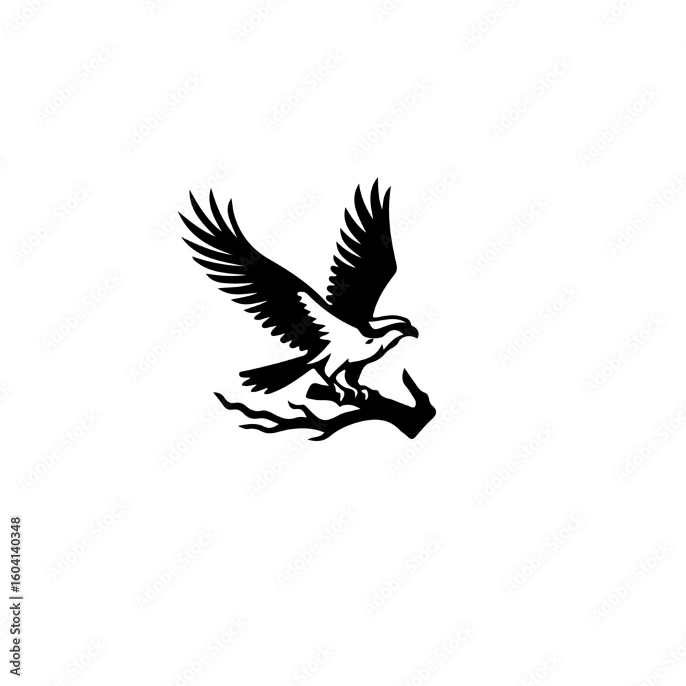Fototapeta premium A silhouette of an eagle perched on a branch art