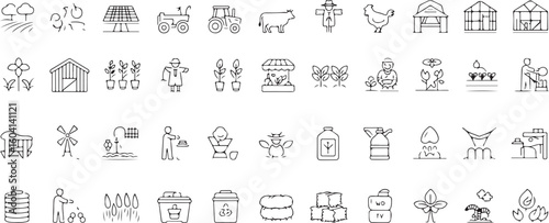 A sat of Collection of simple line art icons representing various objects
