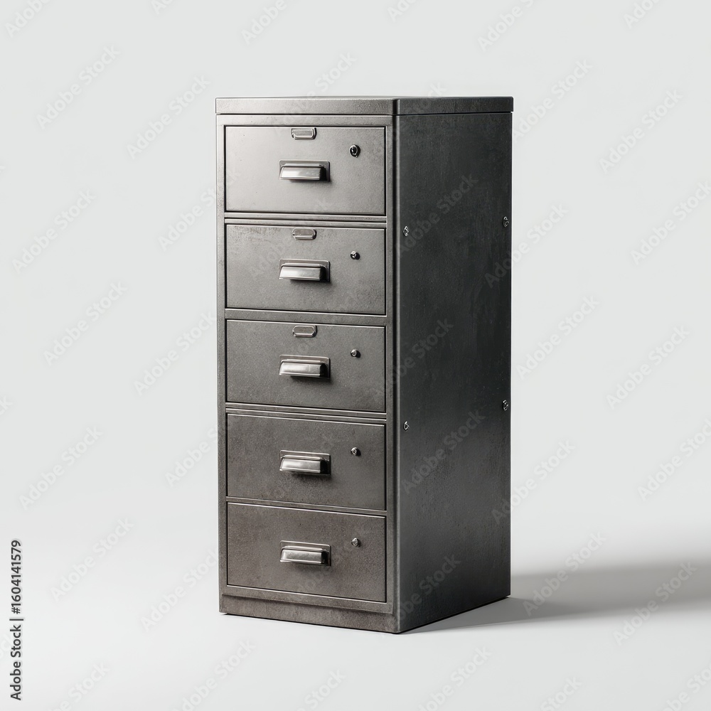 Gray metal file cabinet with five drawers Gray metal file cabinet with five drawers