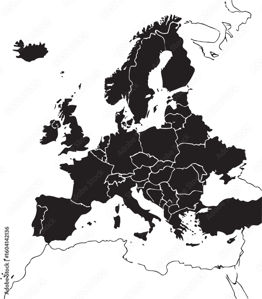 Naklejka premium Vector illustration of world and continent maps with clean lines and flat colors, ideal for educational or infographic use.