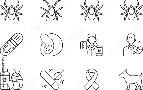 A sat of Medical and veterinary icons featuring insects and animals