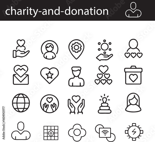 Charity and donation icons collection for social causes