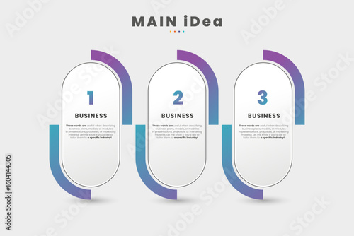 The gradient color palette provides a clean and modern aesthetic, enhancing readability and professional appeal. Business infographic design template with 3 options