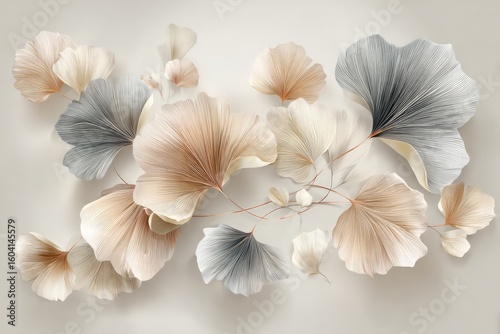 Abstract Decorative Floral Arrangement In Light Beige Gray Colors