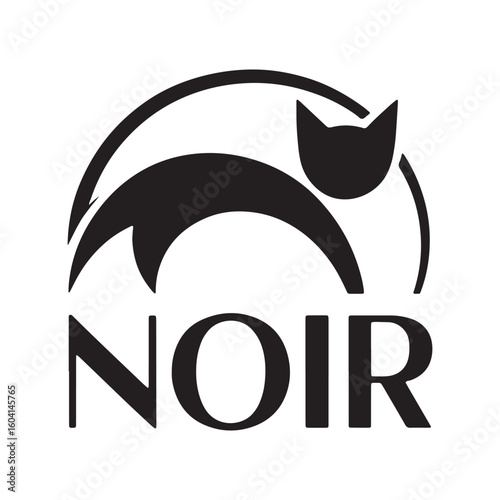 A black and white logo featuring a cat and the word noir