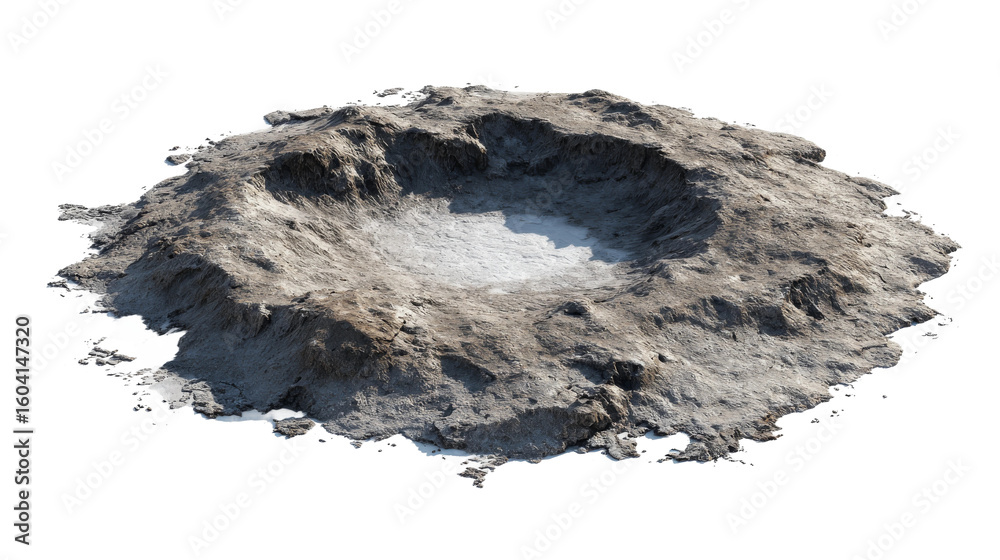 Fototapeta premium Crater with rock surface on a transparent background.