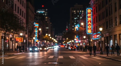 Urban Nightlife Scene with Motion Blur
