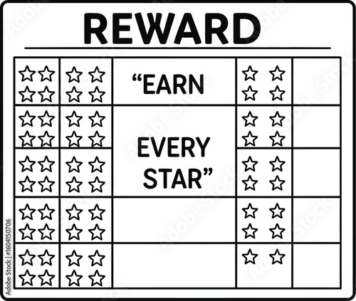 Vector art of a reward chart with stars and the phrase earn every star isolated on white background, symbolizing achievement and positive reinforcement