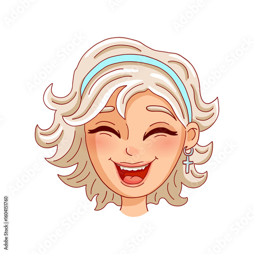 Female person is laughing. Avatar. Vector illustration. 