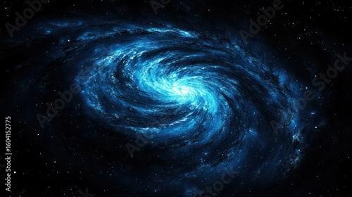 A swirling blue galaxy in the vast expanse of space.