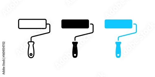 Paint Roller Vector Illustration Black White and Blue Rollers