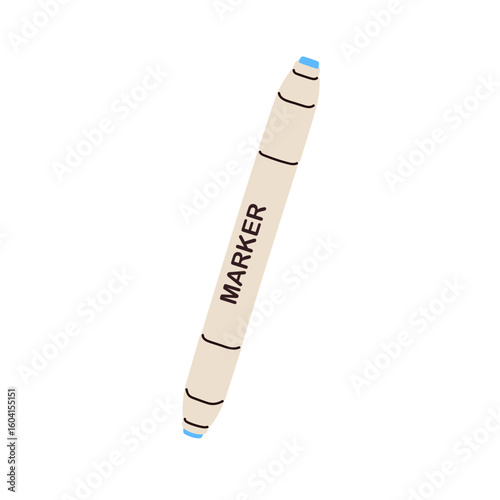 Marker, fountain pen. Felt-tip liner, art tool. Artistic stationery with double dual nibs for calligraphy, drawing, handwriting, sketching craft. Flat vector illustration isolated on white background