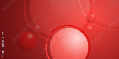 Abstract red backdrop featuring radiant spheres and translucent circles creates a visually appealing composition, highlighting the interplay of shapes and tonal variations