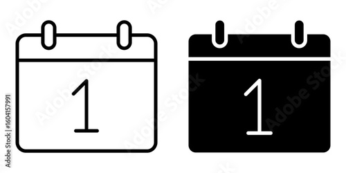 Day 1 calendar icon, line and silhouette vector sign of calendar date illustration	