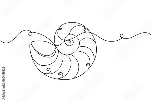 Isolated outline vector of a seashell in continuous one line minimalist drawing style illustration
