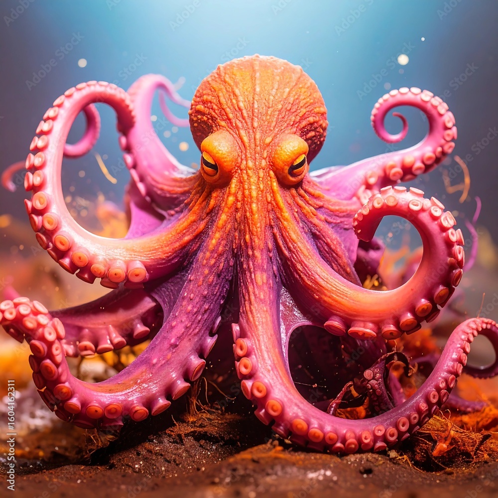 Fototapeta premium Mystical Octopus Mixed Media: Moody Charcoal & Pastel Textures with Dramatic Light Contrasts