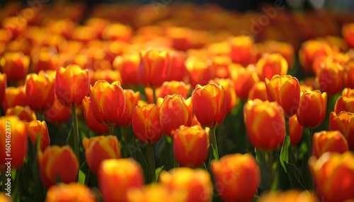 Vibrant orange-yellow tulips in a field