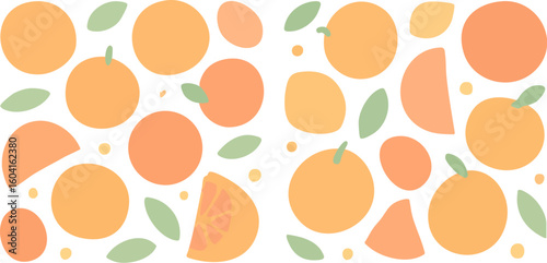 Seamless Orange Fruit Pattern with Leaves.