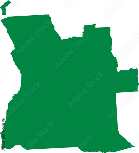 Green silhouette map of Angola on a white background, showing clear country borders. Perfect for use in geography, education, infographics, and graphic design projects.