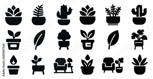 Nature and gardening solid icons set – filled, plant, eco-friendly symbols