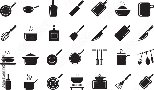 A sat of Collection of kitchen utensils and cooking equipment icons