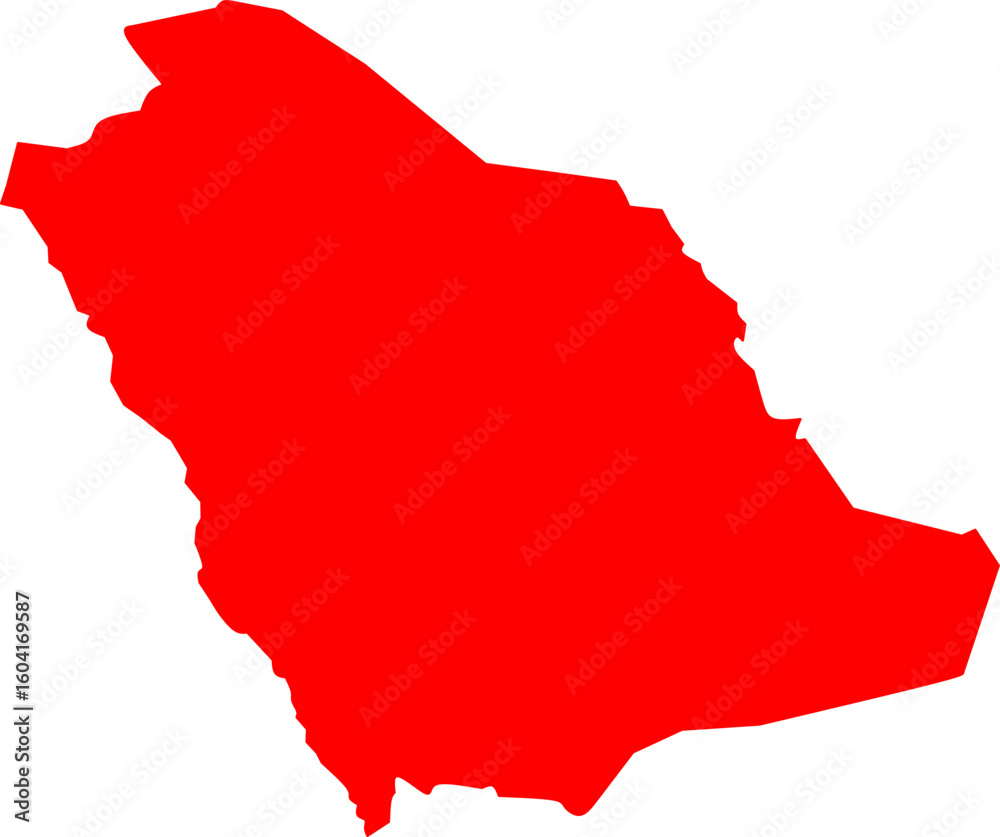 Obraz premium Red silhouette of Saudi Arabia map on white background. Clean vector outline perfect for educational materials, infographics, presentations, and geographic design projects.