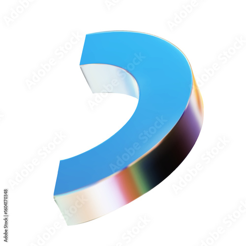 3D chrome iridescent metallic shape. Rainbow chrome object with gradient. Decorative vector primitive figure.