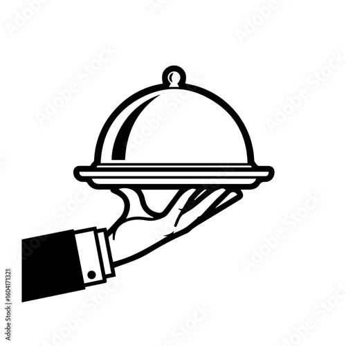 Elegant server presents culinary delight with covered dish in sophisticated service