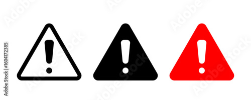 Caution icon with exclamation mark. Danger sign, alert vector symbol, risk, alarm message set